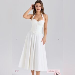 NWT House of CB GEORGIE White Stretch Cotton Halter Neck Midi Dress